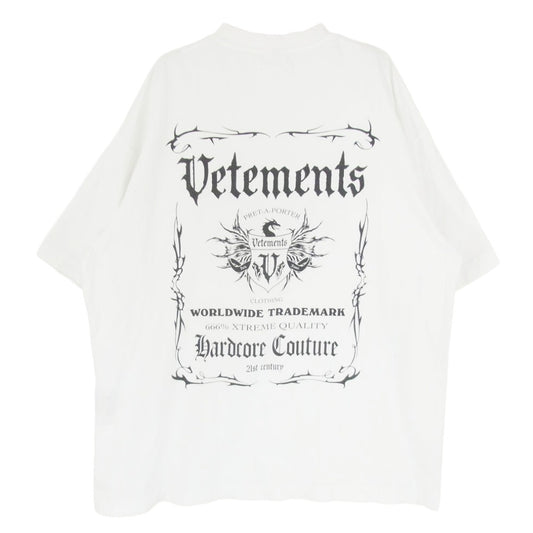 VETEMENTS ヴェトモン 21AW UA52TR480W Black Label Oversized ブラック ラベル バックプリント オーバーサイズ Tシャツ 半袖カットソー ホワイト系 XS【中古】