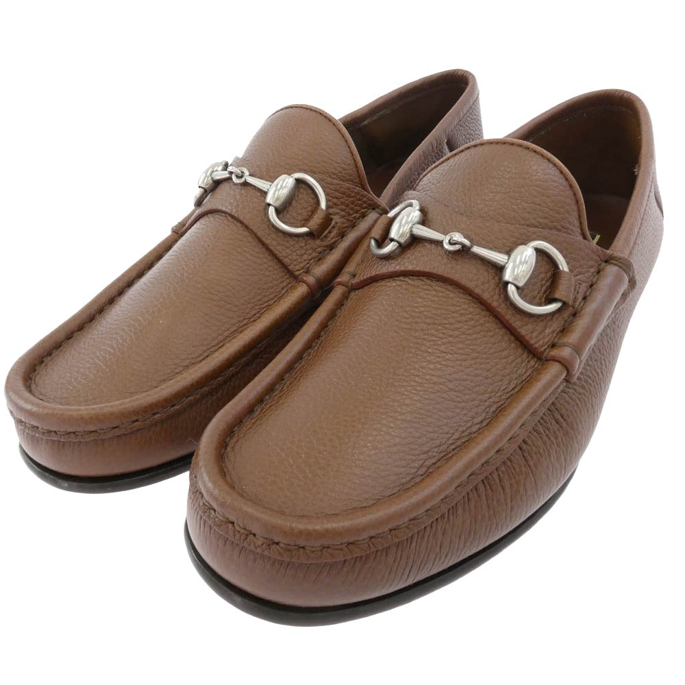 GUCCI グッチ 816370 Horsebit ホースビット レザー ローファー ブラウン系 7【新古品】【未使用】【中古】