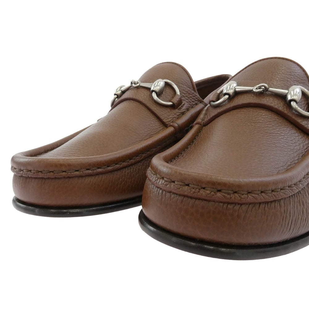 GUCCI グッチ 816370 Horsebit ホースビット レザー ローファー ブラウン系 7【新古品】【未使用】【中古】