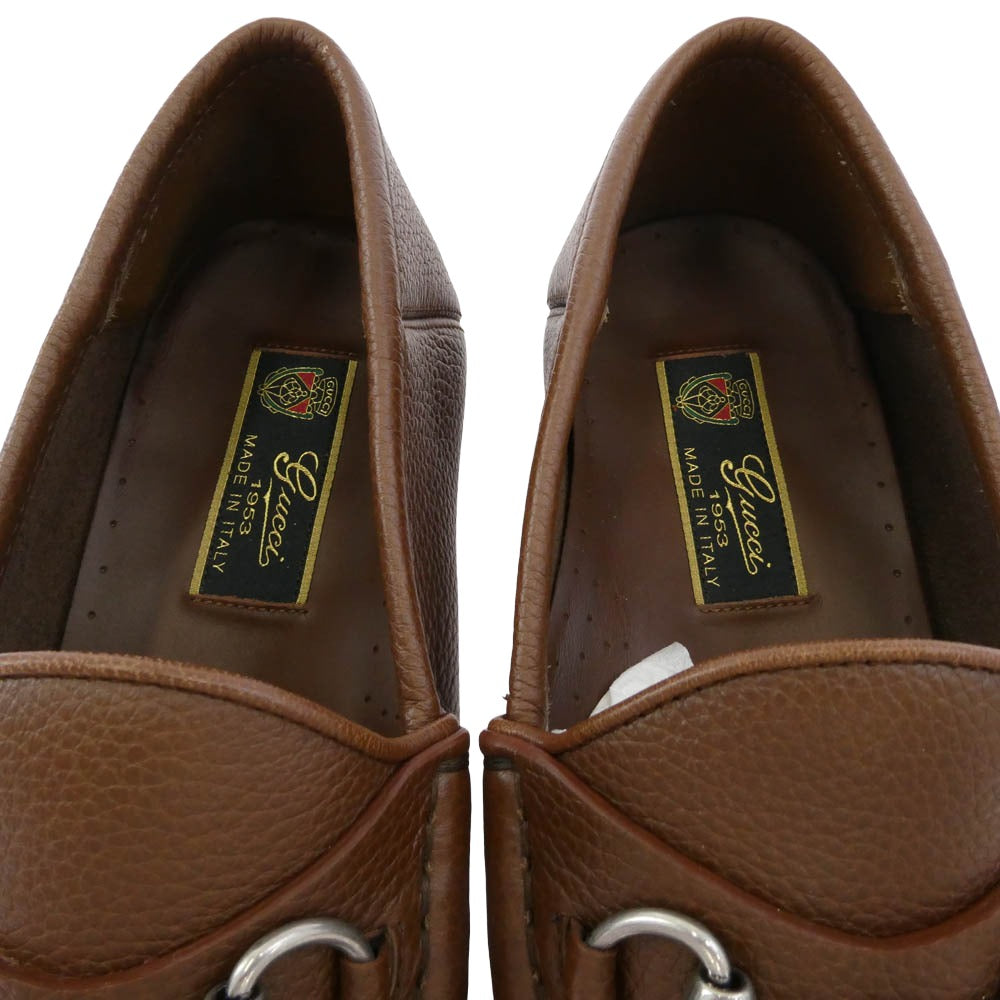 GUCCI グッチ 816370 Horsebit ホースビット レザー ローファー ブラウン系 7【新古品】【未使用】【中古】