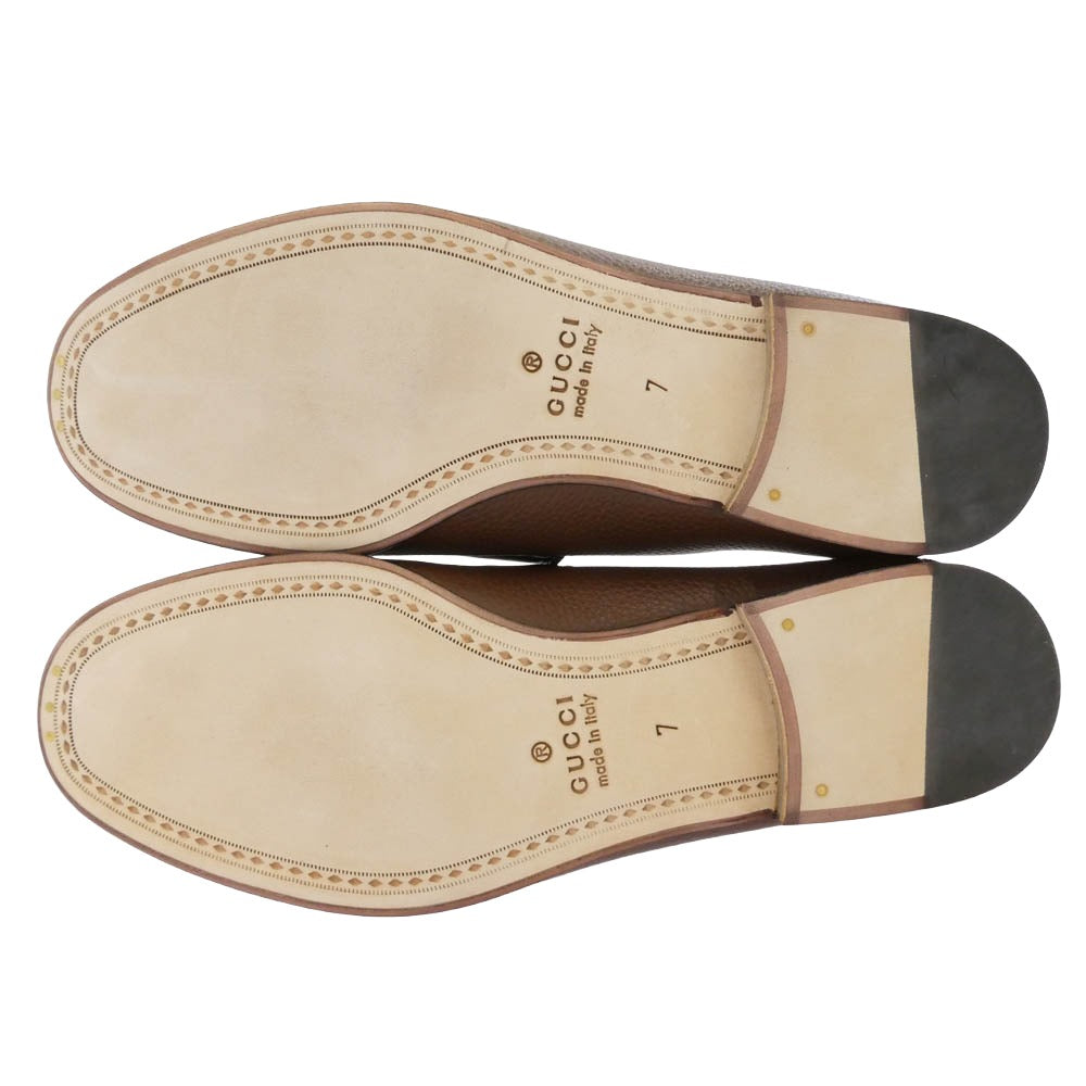 GUCCI グッチ 816370 Horsebit ホースビット レザー ローファー ブラウン系 7【新古品】【未使用】【中古】