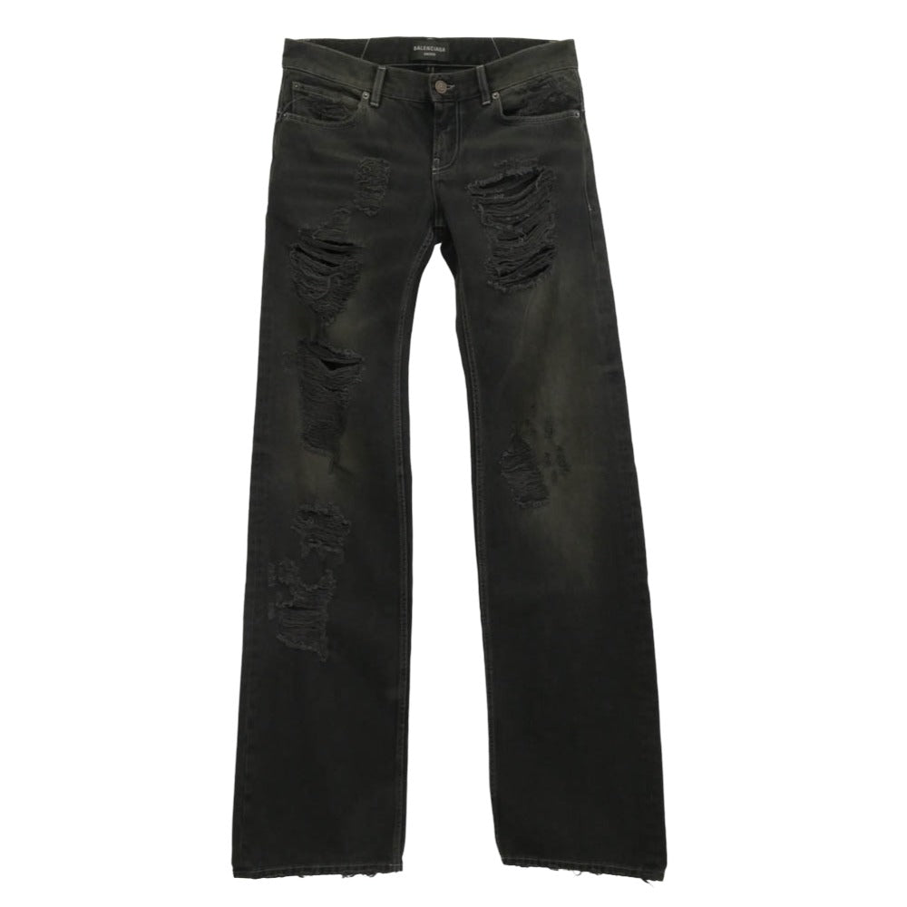 BALENCIAGA バレンシアガ 833430 TSW85 ダメージ クラッシュ デストロイ 加工 ローライズ ブラック デニム パンツ ブラック系 S【美品】【中古】