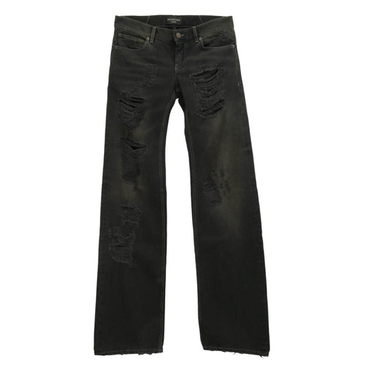 BALENCIAGA バレンシアガ 833430 TSW85 ダメージ クラッシュ デストロイ 加工 ローライズ ブラック デニム パンツ ブラック系 S【美品】【中古】