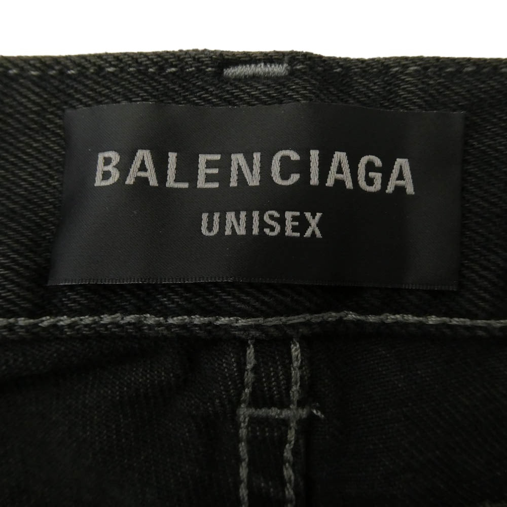 BALENCIAGA バレンシアガ 833430 TSW85 ダメージ クラッシュ デストロイ 加工 ローライズ ブラック デニム パンツ ブラック系 S【美品】【中古】