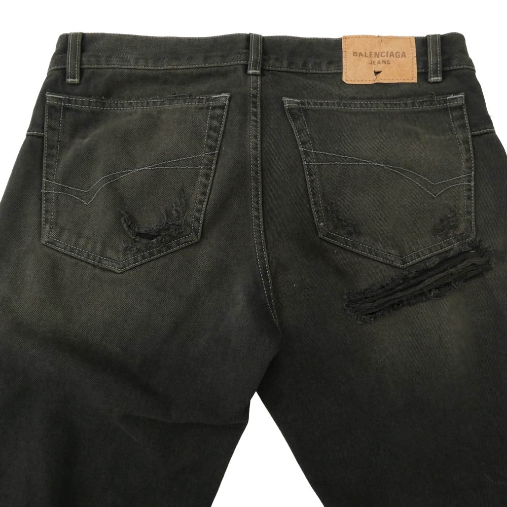 BALENCIAGA バレンシアガ 833430 TSW85 ダメージ クラッシュ デストロイ 加工 ローライズ ブラック デニム パンツ ブラック系 S【美品】【中古】