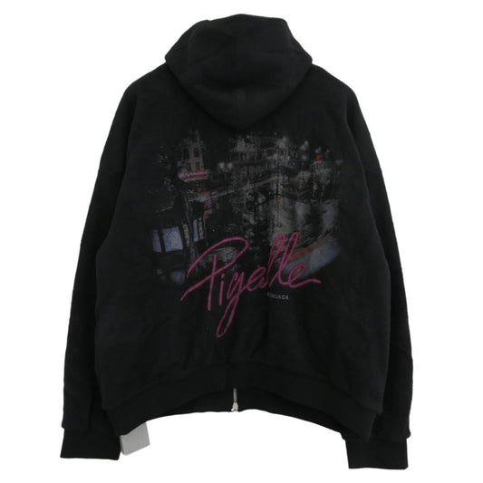 BALENCIAGA バレンシアガ 768694 TRVZ8 OUTERWEAR ZIP-UP HOODIE ボア フリース ジップアップ バックロゴジャケット ブラック系 3【新古品】【未使用】【中古】