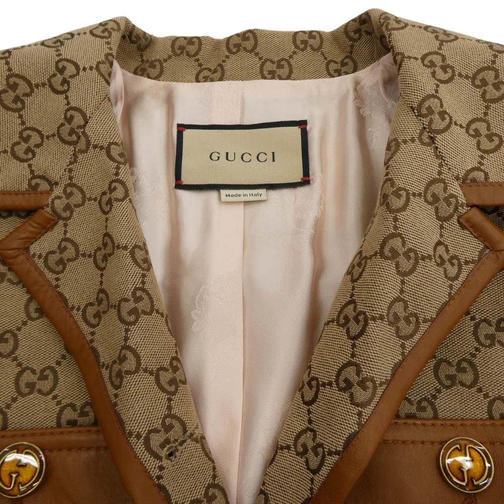 GUCCI グッチ GGキャンバス シェリーライン レザー ジャケット ライトブラウン系 マルチカラー系 40【新古品】【未使用】【中古】