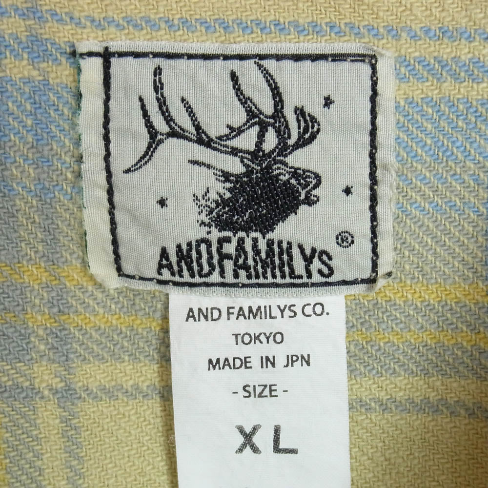 アンドファミリーズ Classic Flannel Shirts クラシック フランネル 長袖 チェック シャツ イエロー系 XL【中古】