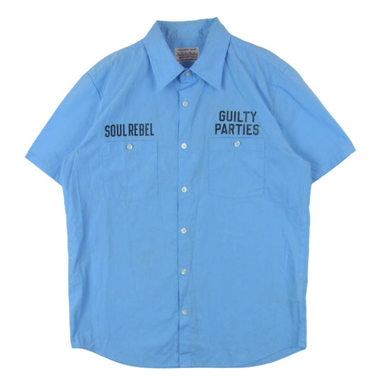 WACKO MARIA ワコマリア WORK SHIRT GP SOUL REBEL バック刺繍 半袖 ワーク シャツ 日本製 ライトブルー系 L【中古】