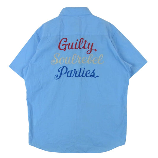 WACKO MARIA ワコマリア WORK SHIRT GP SOUL REBEL バック刺繍 半袖 ワーク シャツ 日本製 ライトブルー系 L【中古】