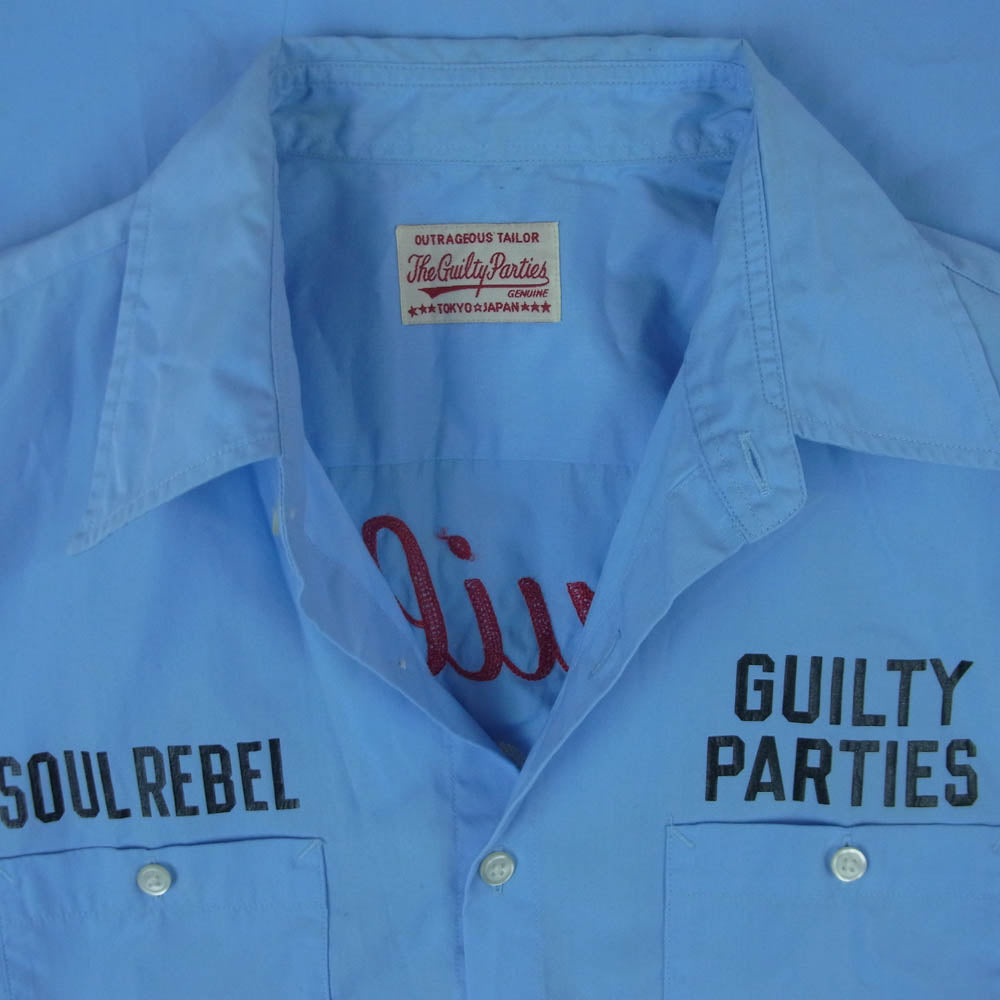 WACKO MARIA ワコマリア WORK SHIRT GP SOUL REBEL バック刺繍 半袖 ワーク シャツ 日本製 ライトブルー系 L【中古】