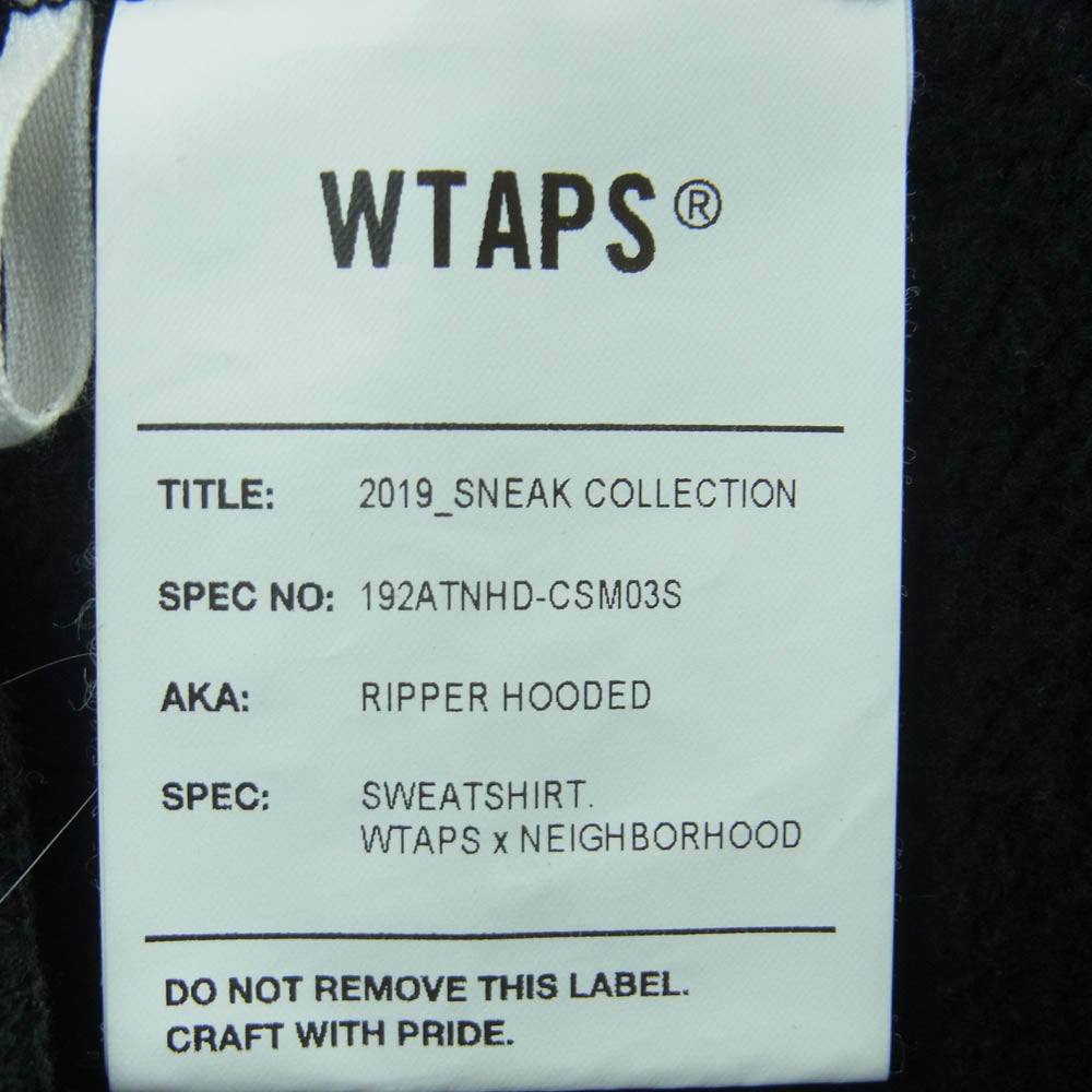 WTAPS ダブルタップス 19AW 192ATNHD-CSM03S NEIGHBORHOOD ネイバーフッド RIPPER HOODED SWEATSHIRT バックプリント プルオーバー パーカー フーディ ブラック系 03【中古】
