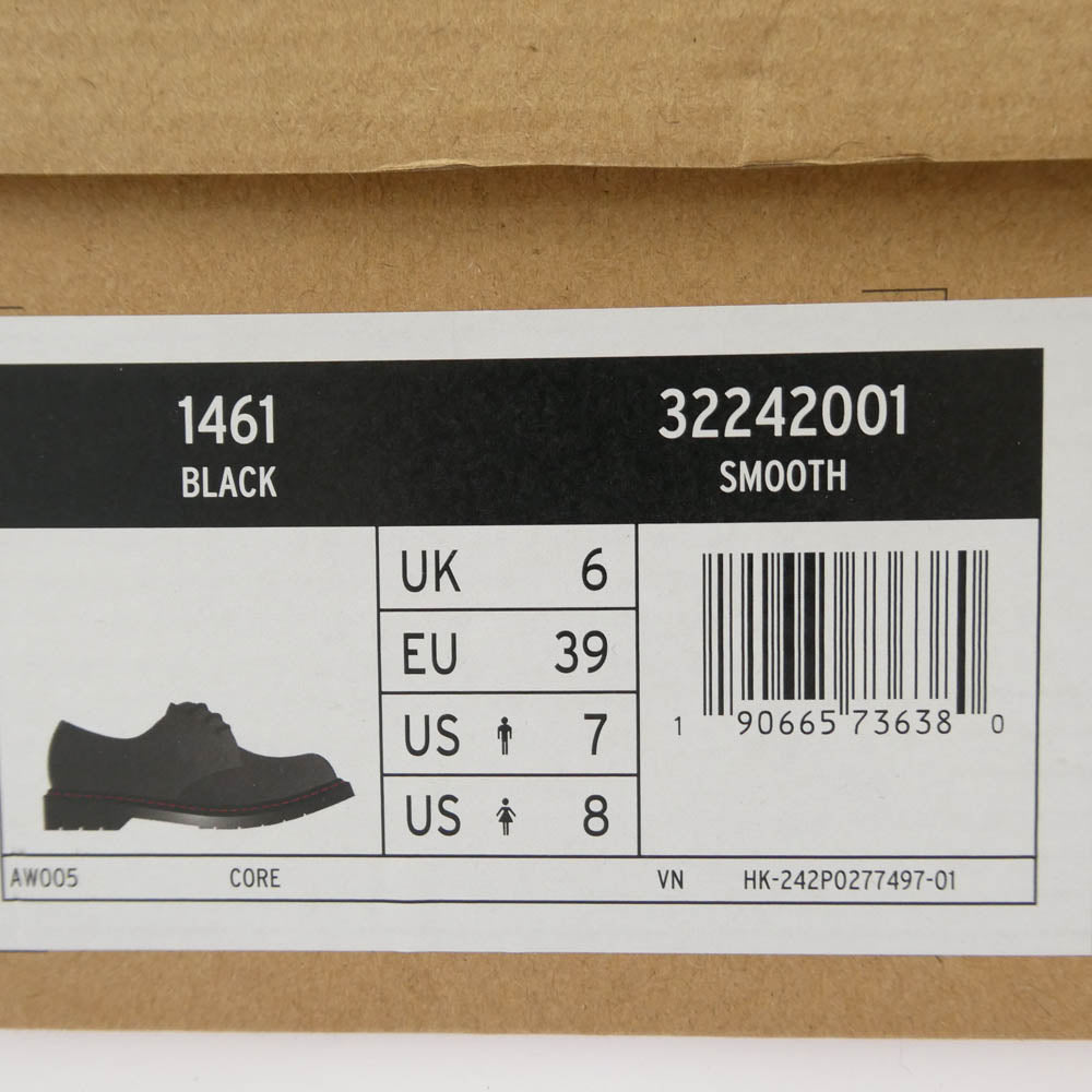 Dr.Martens ドクターマーチン 32242001 1461 日本限定 レッドステッチ 3 ホール シューズ ブラック系 6【極上美品】【中古】
