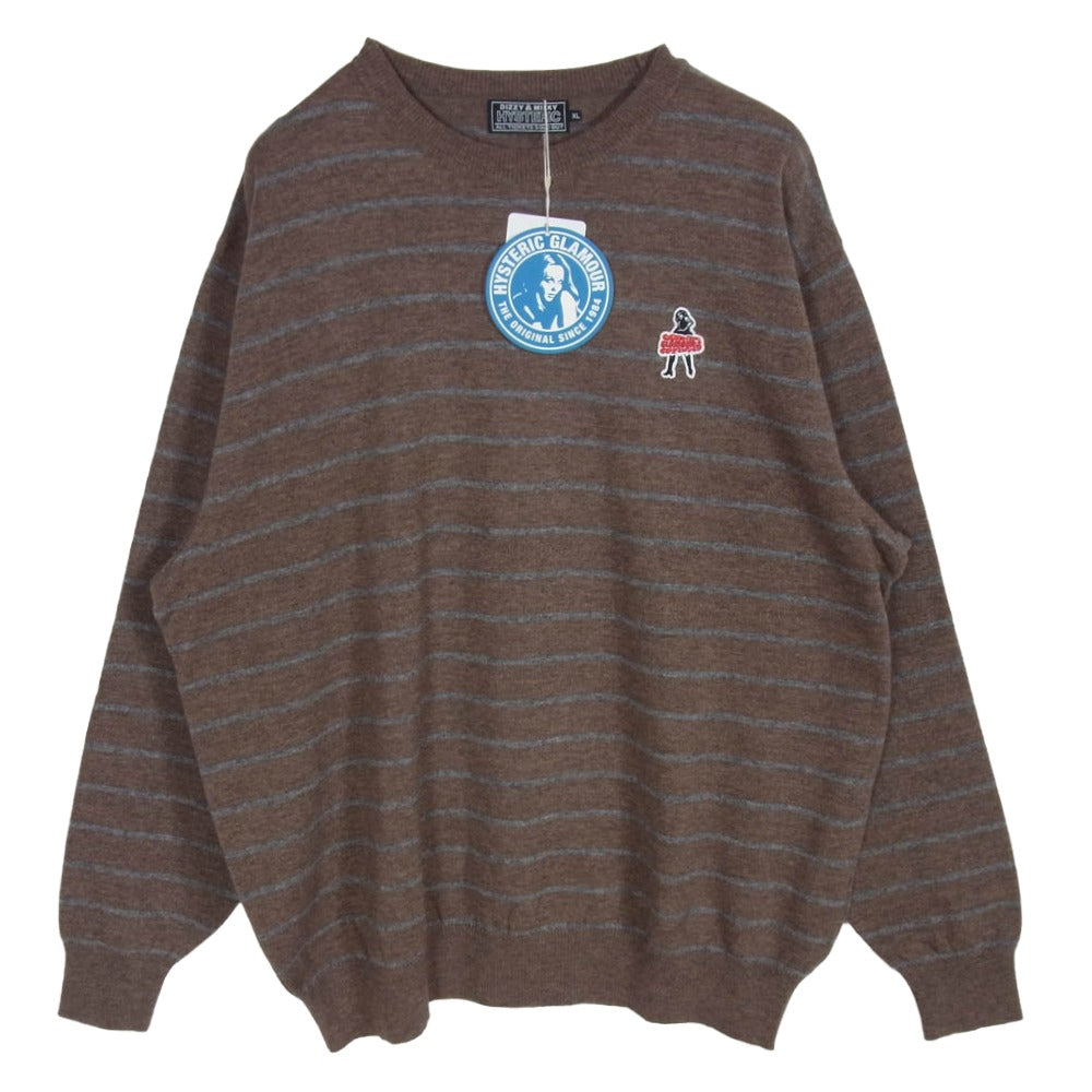 HYSTERIC GLAMOUR ヒステリックグラマー 24AW 02243NS14 GLAMOUR VIXEN GIRL ビクセンガール ワッペン ボーダー ニット セーター ブラウン系 XL【新古品】【未使用】【中古】