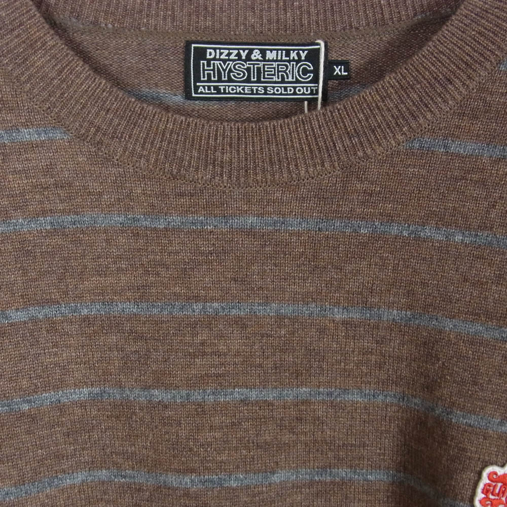 HYSTERIC GLAMOUR ヒステリックグラマー 24AW 02243NS14 GLAMOUR VIXEN GIRL ビクセンガール ワッペン ボーダー ニット セーター ブラウン系 XL【新古品】【未使用】【中古】