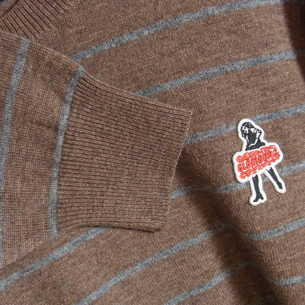 HYSTERIC GLAMOUR ヒステリックグラマー 24AW 02243NS14 GLAMOUR VIXEN GIRL ビクセンガール ワッペン ボーダー ニット セーター ブラウン系 XL【新古品】【未使用】【中古】