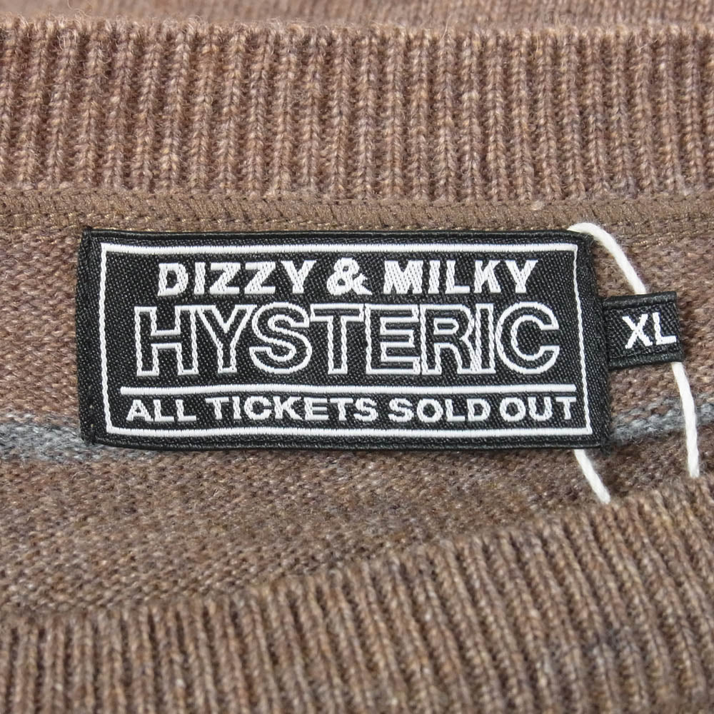 HYSTERIC GLAMOUR ヒステリックグラマー 24AW 02243NS14 GLAMOUR VIXEN GIRL ビクセンガール ワッペン ボーダー ニット セーター ブラウン系 XL【新古品】【未使用】【中古】