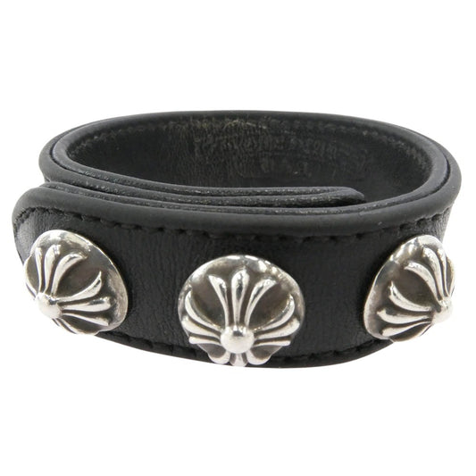 CHROME HEARTS クロムハーツ（原本無） 3BTN 2SNP クロスボール 3ボタン2スナップ レザーブレスレット ブラック系 シルバー系【中古】