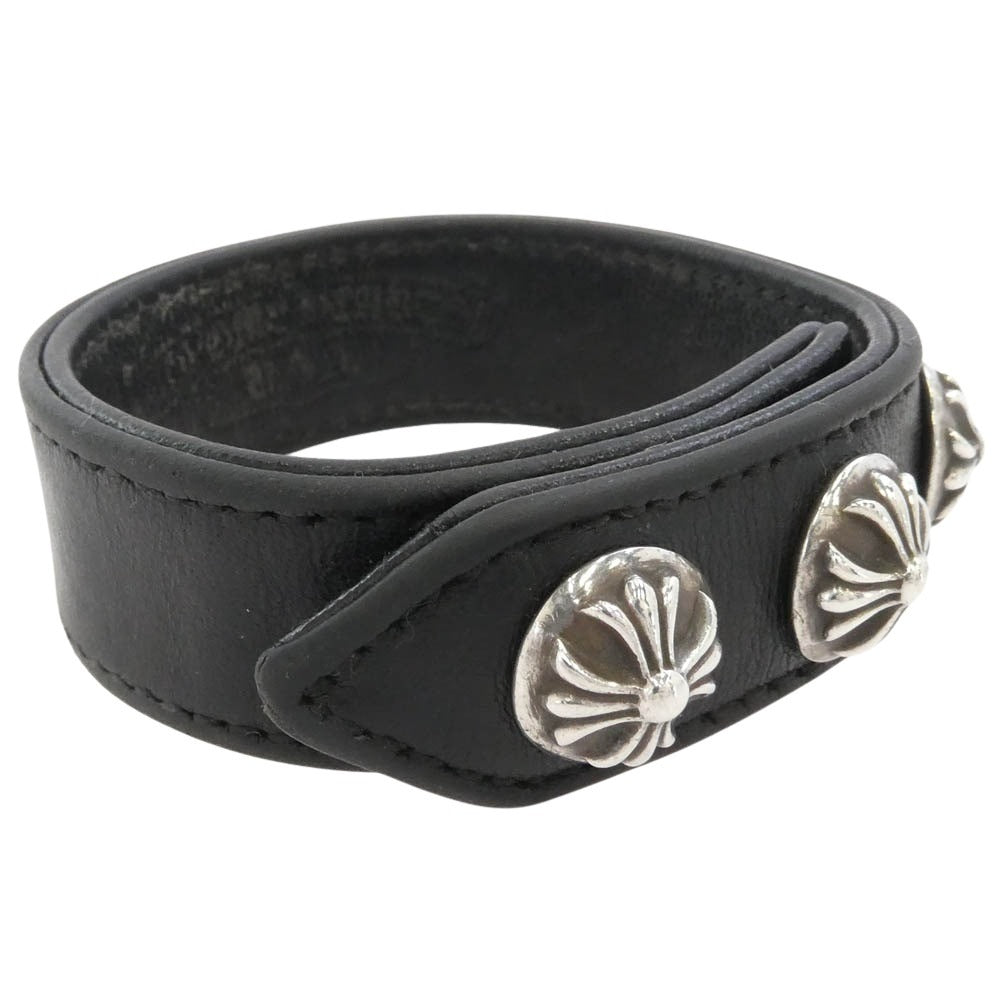 CHROME HEARTS クロムハーツ（原本無） 3BTN 2SNP クロスボール 3ボタン2スナップ レザーブレスレット ブラック系 シルバー系【中古】