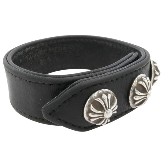 CHROME HEARTS クロムハーツ（原本無） 3BTN 2SNP クロスボール 3ボタン2スナップ レザーブレスレット ブラック系 シルバー系【中古】