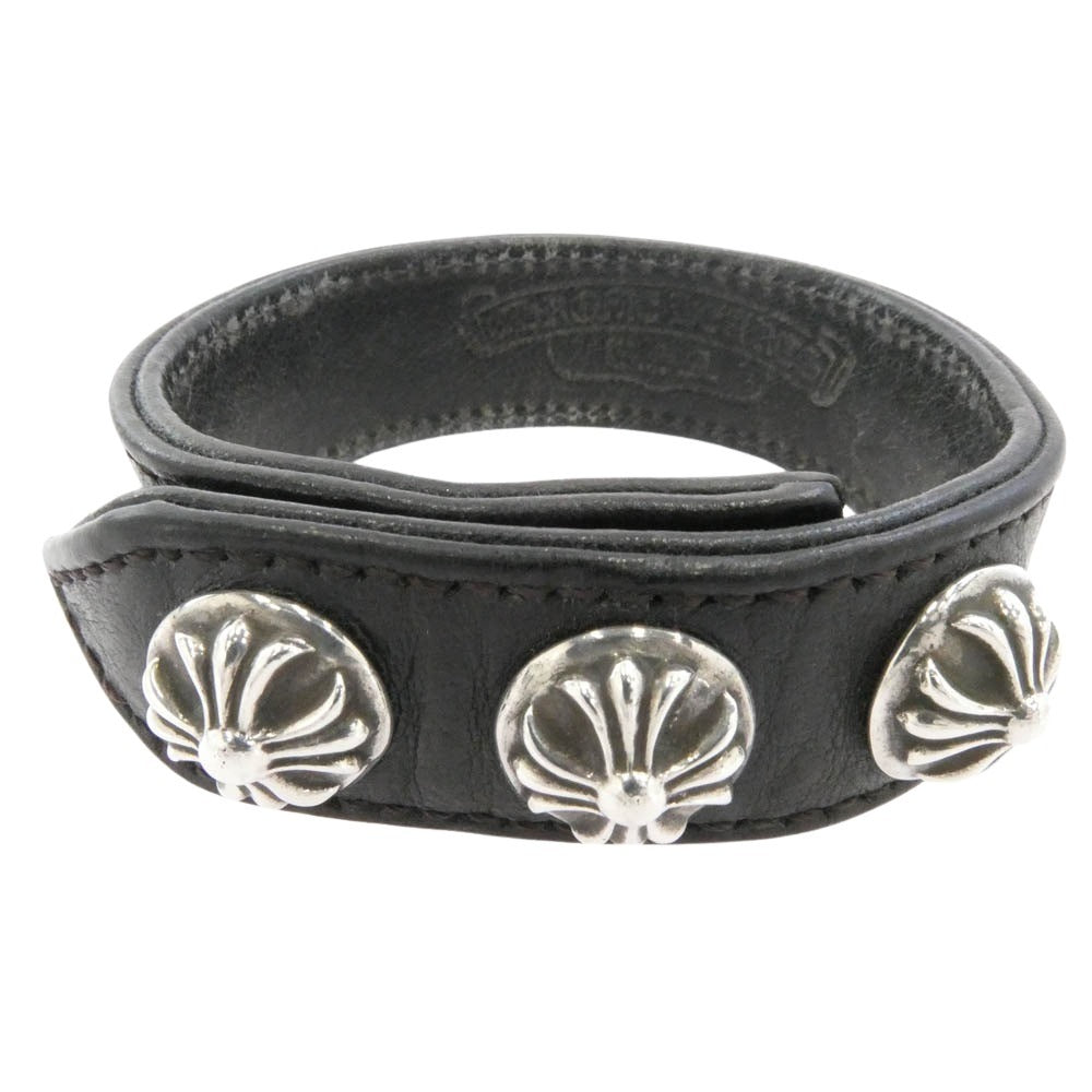 CHROME HEARTS クロムハーツ（原本無） 3BTN 2SNP クロスボール 3ボタン2スナップ レザーブレスレット ブラック系 シルバー系【中古】