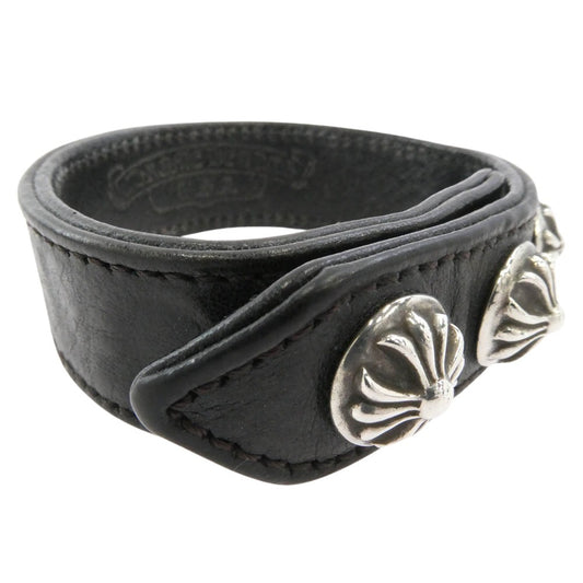 CHROME HEARTS クロムハーツ（原本無） 3BTN 2SNP クロスボール 3ボタン2スナップ レザーブレスレット ブラック系 シルバー系【中古】
