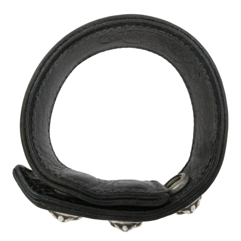 CHROME HEARTS クロムハーツ（原本無） 3BTN 2SNP クロスボール 3ボタン2スナップ レザーブレスレット ブラック系 シルバー系【中古】