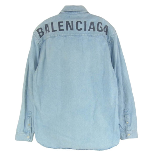 BALENCIAGA バレンシアガ 19SS 557573 TYE24 Back Logo Denim Shirt バックロゴ オーバーサイズ 長袖 デニム シャツ インディゴブルー系 37【中古】