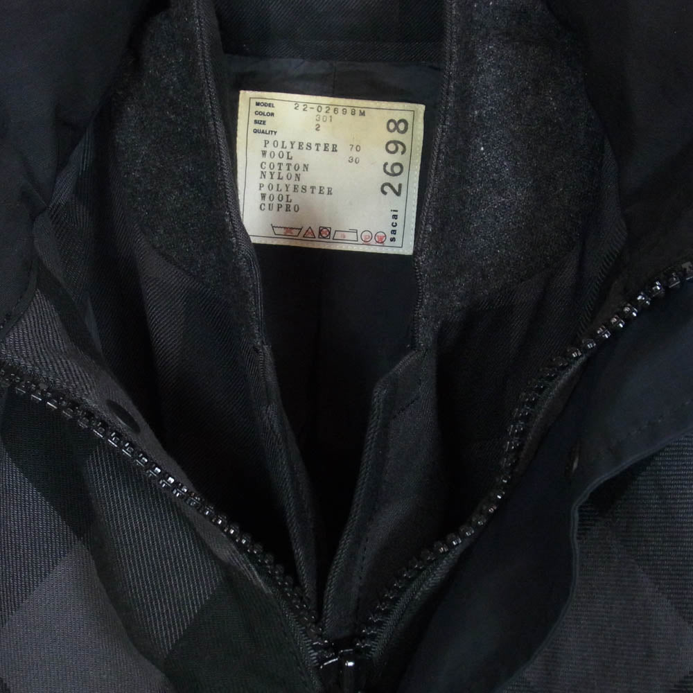 Sacai サカイ 22SS 22-02698M バッファローチェック ブルゾン ジャケット ブラック系 2【中古】