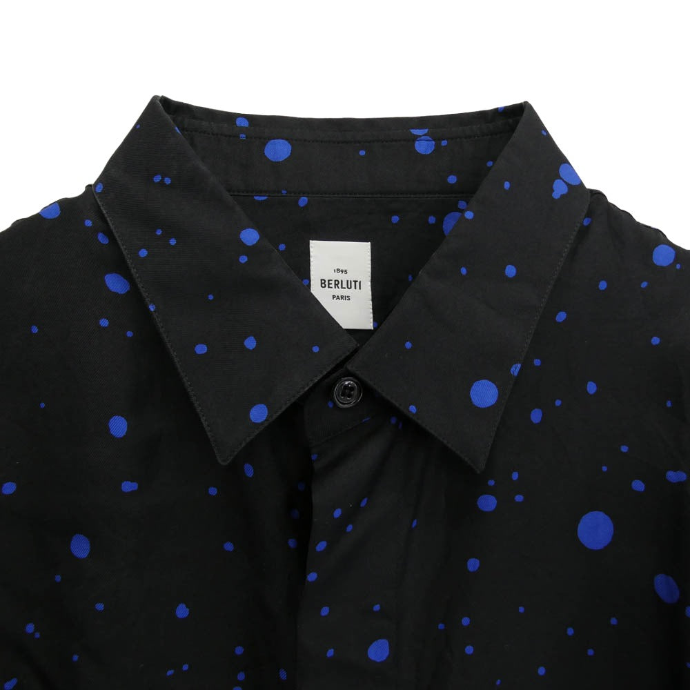 Berluti ベルルッティ シルク ドット 長袖 シャツ ブラック系 ブルー系 R39【中古】 Berluti ベルルッティ シルク ドット 長袖 シャツ ブラック系 ブルー系