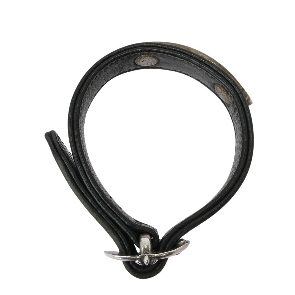 CHROME HEARTS クロムハーツ（原本無） GUNSLINGER ガンスリンガー スクロールラベル レザー ブレスレット ブラック系 シルバー系 11【中古】