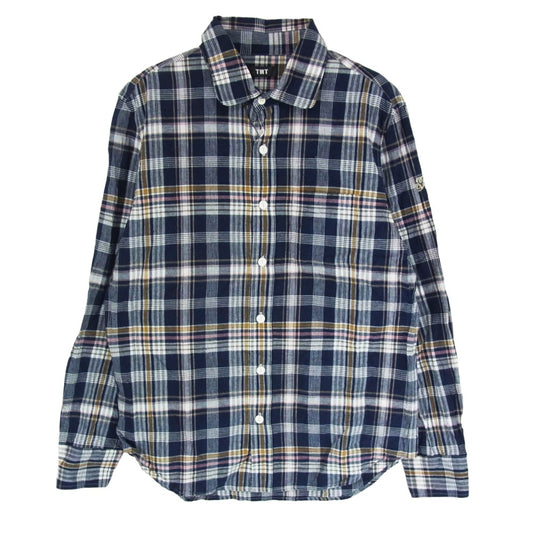 TMT ティーエムティー 23SS TSH-S23SP05 MADRAS CHECK SHIRTS マドラス チェック 長袖 シャツ ネイビー系 L【中古】