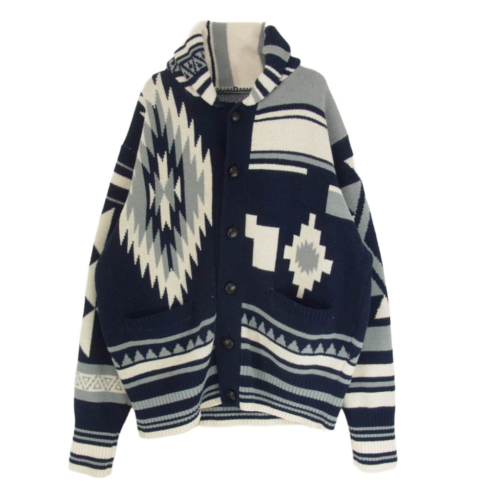 TMT ティーエムティー 24AW TKN-F2401 NATIVE KNIT CARDIGAN ネイティブ ニット カーディガン ネイビー系 L【中古】
