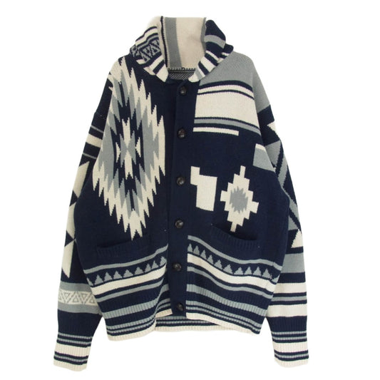 TMT ティーエムティー 24AW TKN-F2401 NATIVE KNIT CARDIGAN ネイティブ ニット カーディガン ネイビー系 L【中古】