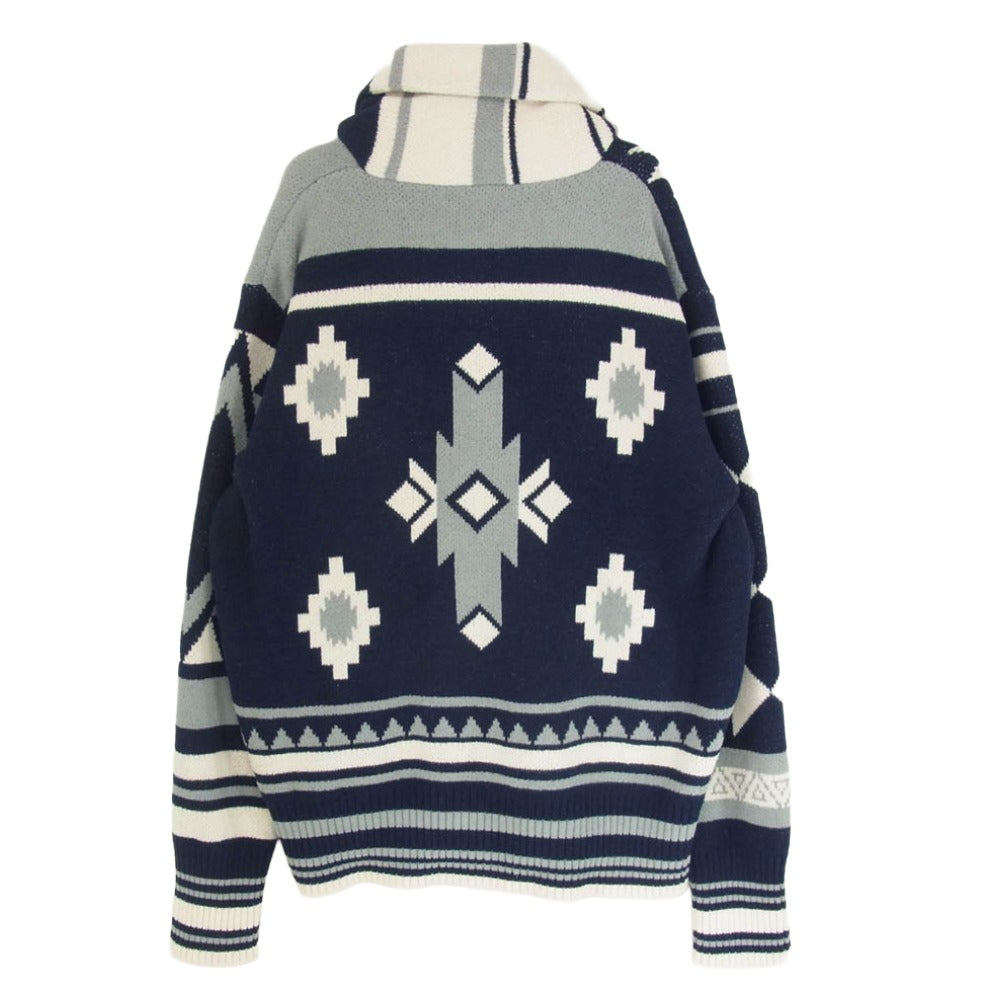 TMT ティーエムティー 24AW TKN-F2401 NATIVE KNIT CARDIGAN ネイティブ ニット カーディガン ネイビー系 L【中古】
