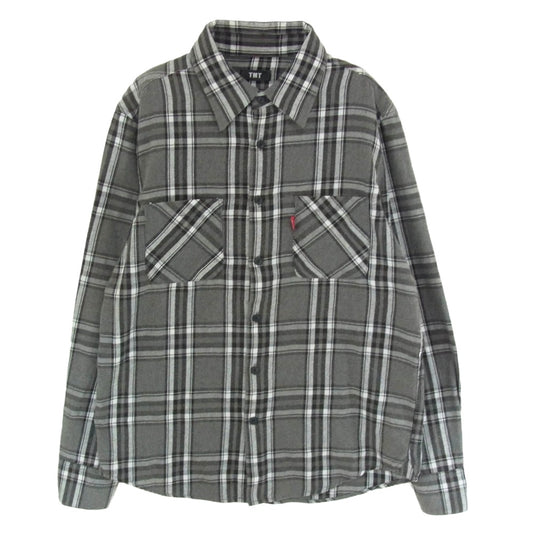 TMT ティーエムティー 23AW TSH-F2307 WOOLY PLAID SHIRTS ウーリー ワーク チェック 長袖 シャツ グレー系 L【中古】