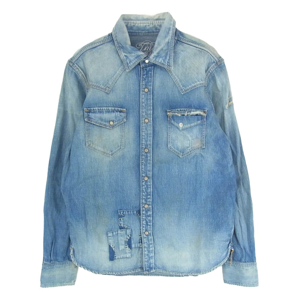 TMT ティーエムティー 18SS TSH-S18SP02 REVIVAL CRUSH DENIM SHIRT リバイバル クラッシュ デニム 長袖 シャツ インディゴブルー系 L【中古】