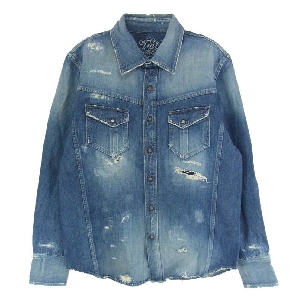 TMT ティーエムティー 17AW TSH-F1701 クラッシュ リペア加工 デニム ウエスタン 長袖 シャツ インディゴブルー系 L【中古】