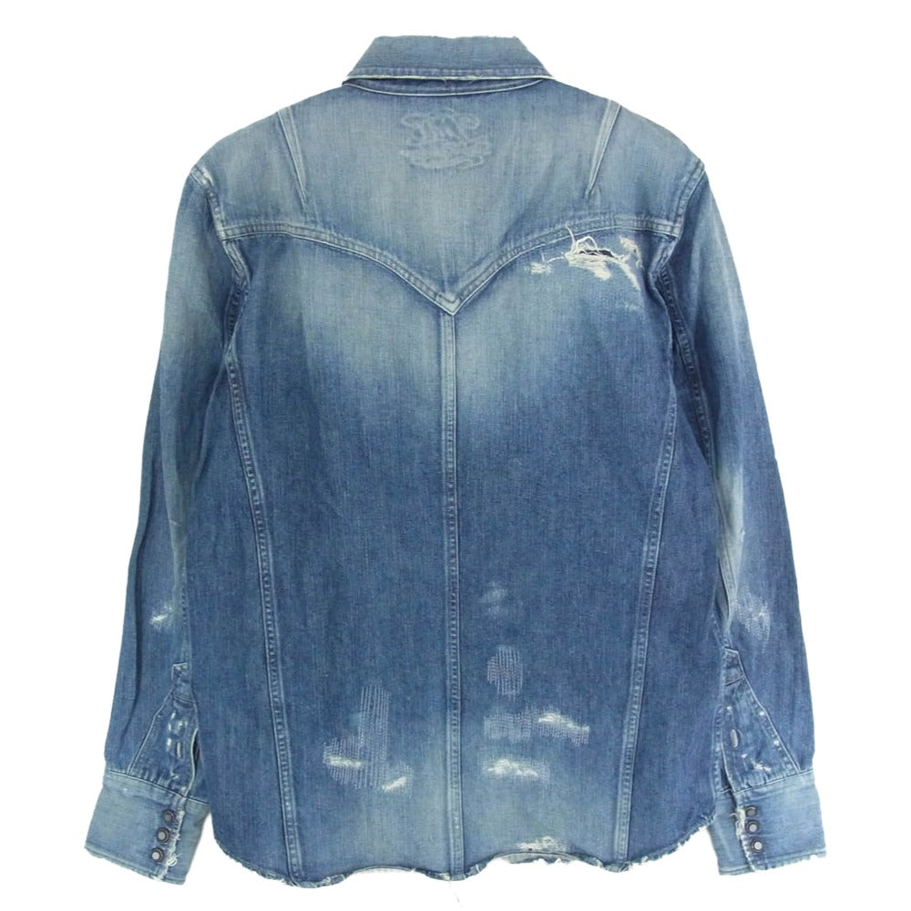 TMT ティーエムティー 17AW TSH-F1701 クラッシュ リペア加工 デニム ウエスタン 長袖 シャツ インディゴブルー系 L【中古】