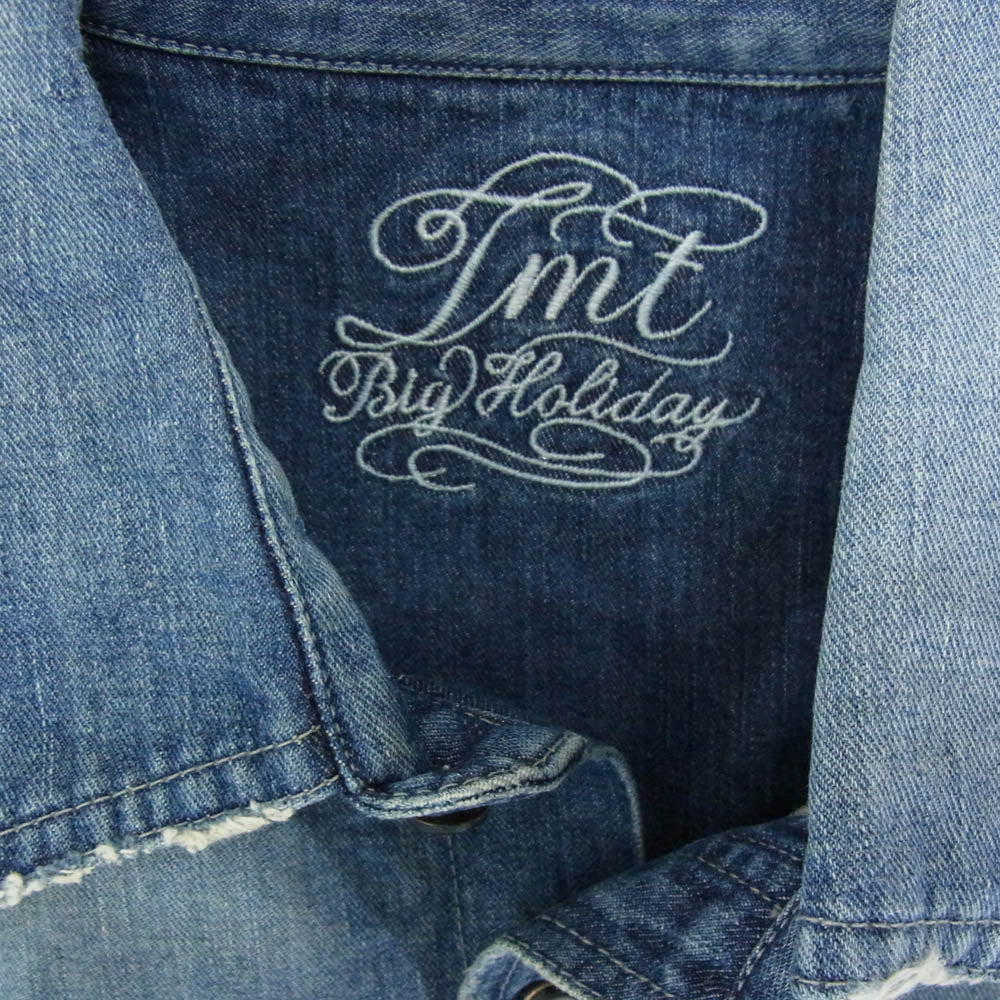 TMT ティーエムティー 17AW TSH-F1701 クラッシュ リペア加工 デニム ウエスタン 長袖 シャツ インディゴブルー系 L【中古】