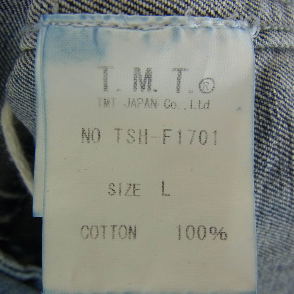 TMT ティーエムティー 17AW TSH-F1701 クラッシュ リペア加工 デニム ウエスタン 長袖 シャツ インディゴブルー系 L【中古】
