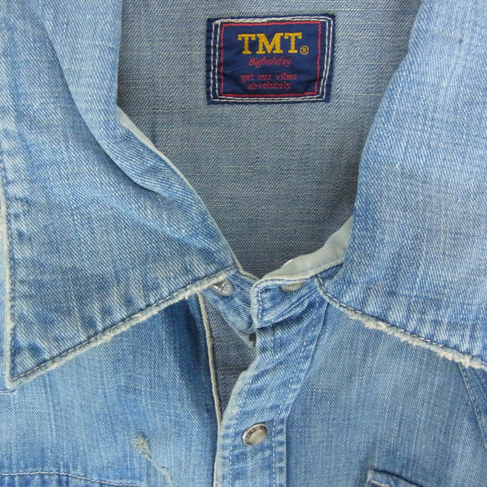 TMT ティーエムティー 17SS TSH-S1701 クラッシュ リペア加工 デニム ウエスタン 長袖 シャツ インディゴブルー系 L【中古】