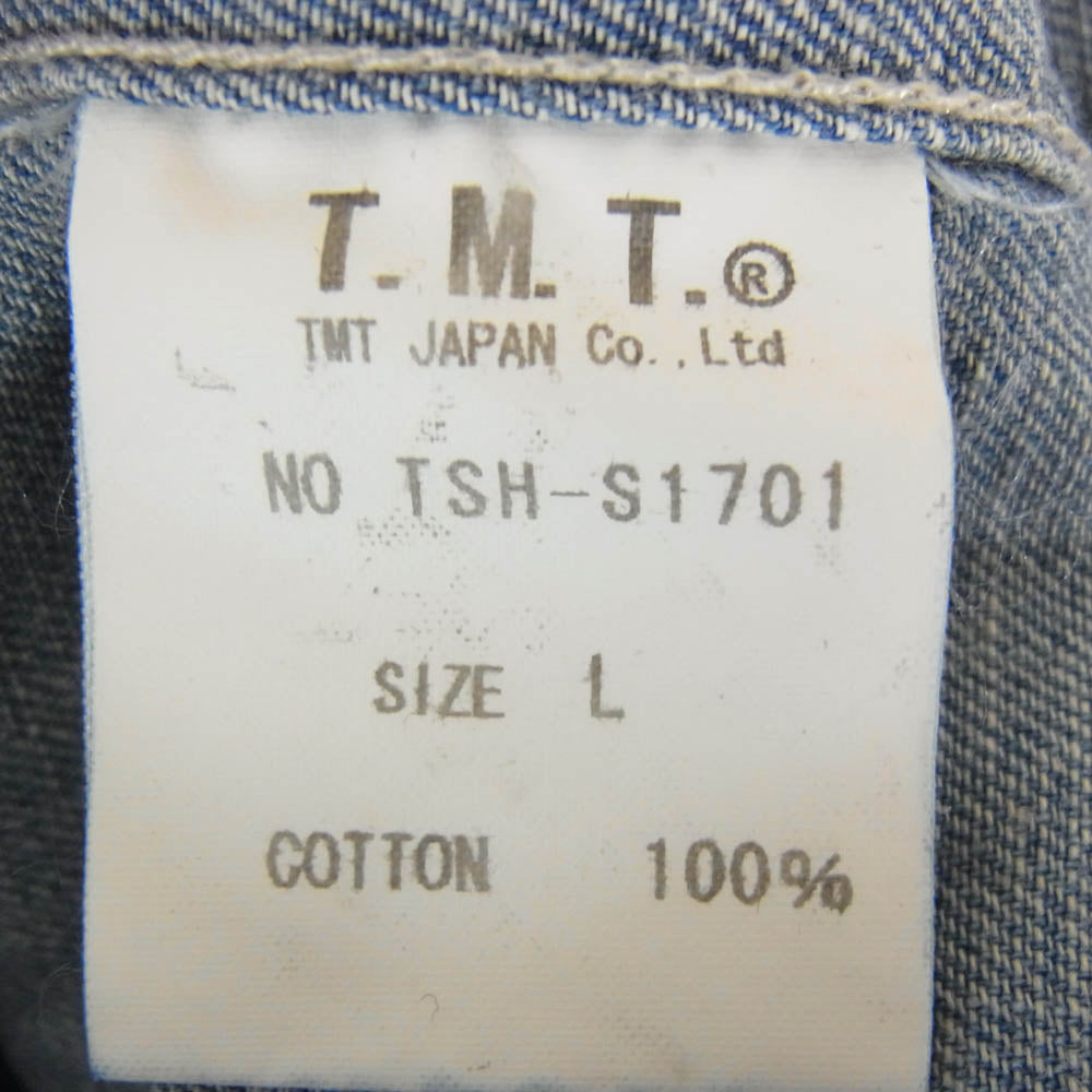 TMT ティーエムティー 17SS TSH-S1701 クラッシュ リペア加工 デニム ウエスタン 長袖 シャツ インディゴブルー系 L【中古】