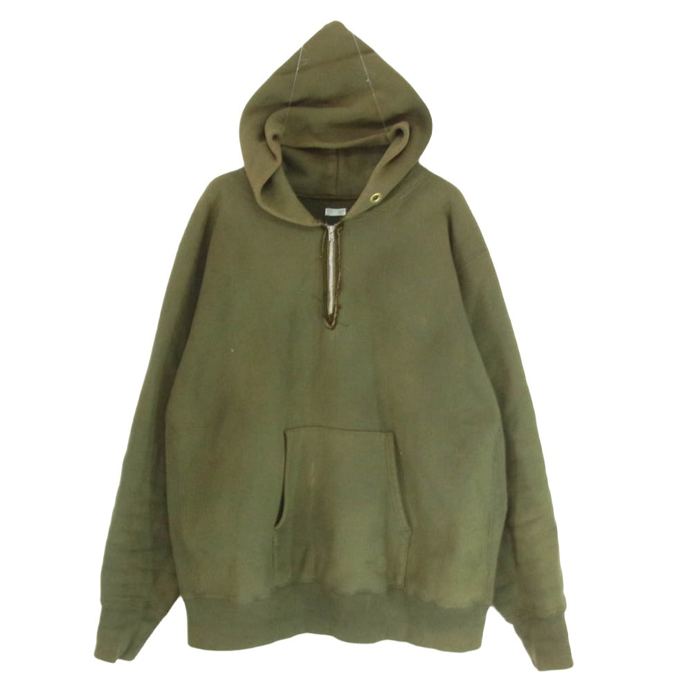 A.PRESSE アプレッセ 25SAP-05-07K Vintage Half Zip Sweat Hoodie ヴィンテージ ハーフジップ フーディ パーカー カーキ系 3【中古】
