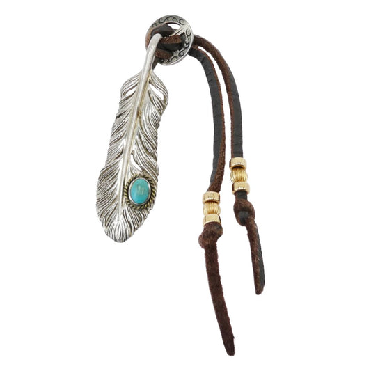 SAAD サード ターコイズ フェザー 金縄 ペンダントトップ 左向き アラベスク メディスンホイール 革紐 ビーズ カスタム シルバー系 ブラウン系 ターコイズブルー系【中古】