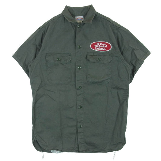The REAL McCOY'S ザリアルマッコイズ 300A ジョーマッコイ 8HU SERVICEMAN SHIRT サービスマン 半袖 ワーク シャツ グリーン系 グレイッシュグリーン系 15【中古】