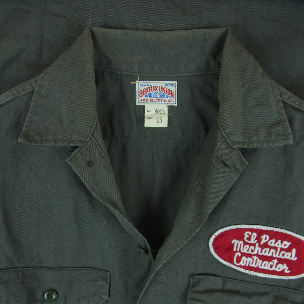 The REAL McCOY'S ザリアルマッコイズ 300A ジョーマッコイ 8HU SERVICEMAN SHIRT サービスマン 半袖 ワーク シャツ グリーン系 グレイッシュグリーン系 15【中古】