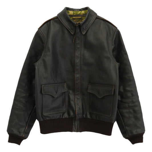 The REAL McCOY'S ザリアルマッコイズ TYPE A-2 PARACHUTE CAMOUFLAGE LINING ホースハイド パラシュートライニング カモ柄 フライト ミリタリー ジャケット ダークブラウン系 40【中古】