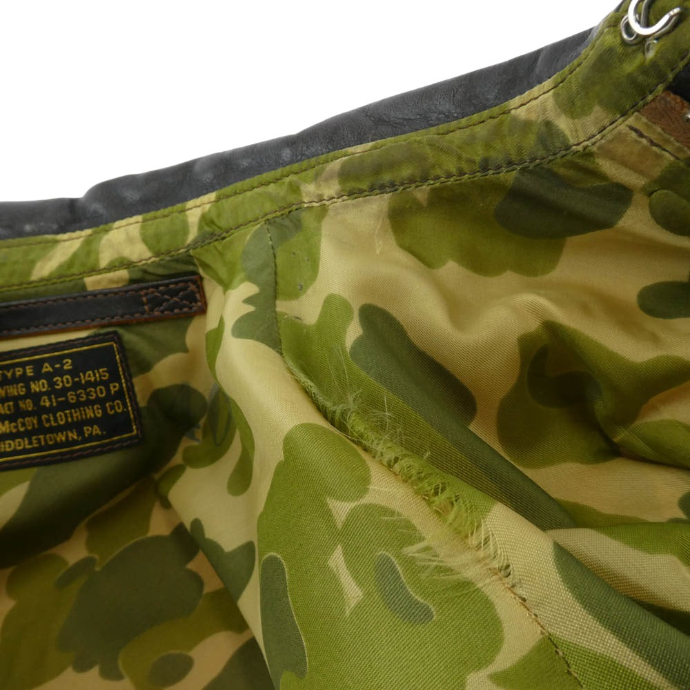 The REAL McCOY'S ザリアルマッコイズ TYPE A-2 PARACHUTE CAMOUFLAGE LINING ホースハイド パラシュートライニング カモ柄 フライト ミリタリー ジャケット ダークブラウン系 40【中古】