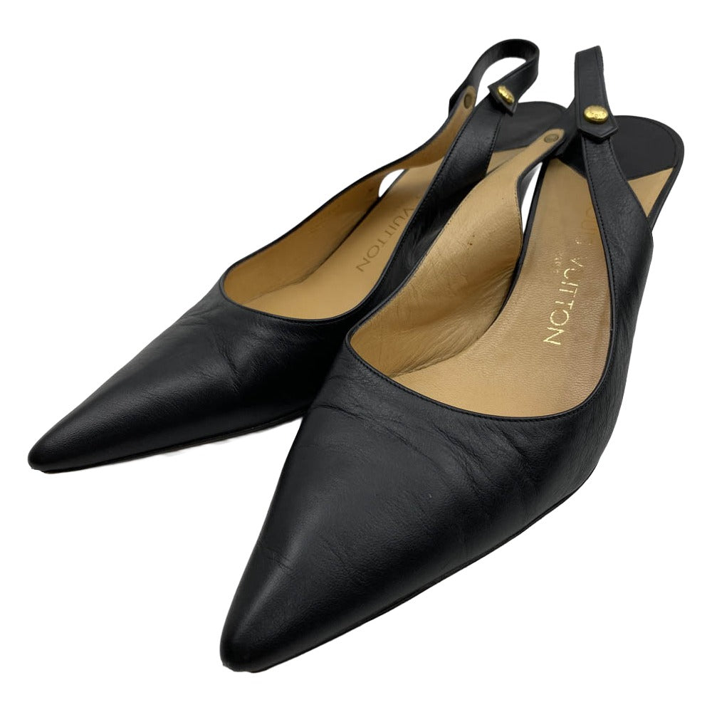LOUIS VUITTON ルイ・ヴィトン レザー パンプス バック ストラップ ヒール 靴 シューズ ブラック系 38.5【中古】